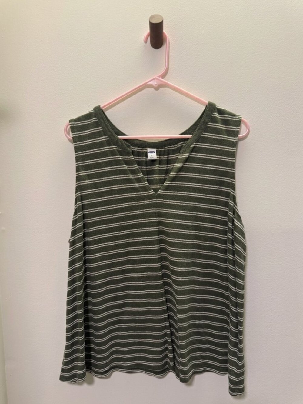 Old Navy Olive & White Striped V-Neck Tank